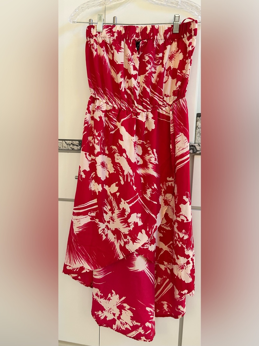 Angie Pink and White High-Low Sleeveless Dress